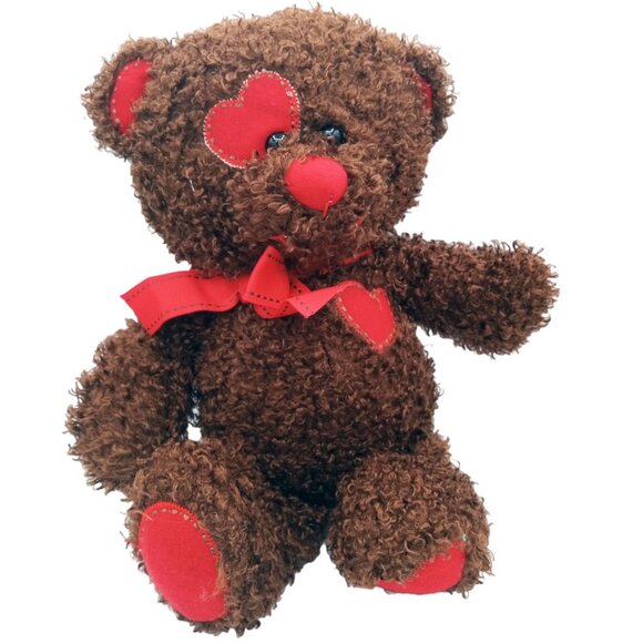 Bear Plush Dan Dee Teddy Dark Brown Red Heart Eye Paws 13 In Soft Stuffed Animal - Picture 1 of 14